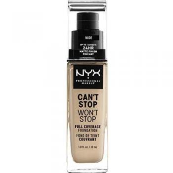 NYX Can't Stop Won't Stop Full Coverage Foundation, Langanhaltend, Wasserfest, Vegane Formel, Mattierter Teint, Farbton: Nude
