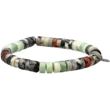 Bracelet Acier Perles Heishi 6 mm Jade et Sésame Rouge en Multi‑Couleurs