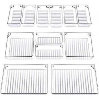 InnoGear Set of 12 Desk Drawer Organiser Trays with 3-Size Clear Plastic Storage Boxes Divider