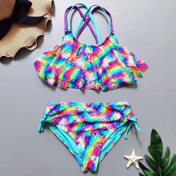 Colorful Mesh Two-Piece Swimwear for Kids