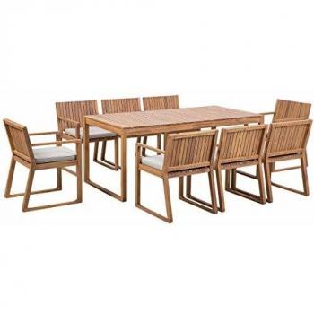 Beliani Set da Giardino Legno di Acacia Marrone Tavolo 8 Sedie con Cuscini Taupé Sassari