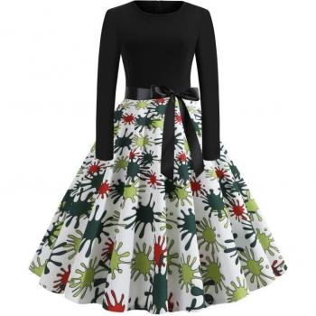 Vestido Tonval A Línea Casual Mujer Vintage Otoño Manga Larga Estampado Multicolor
