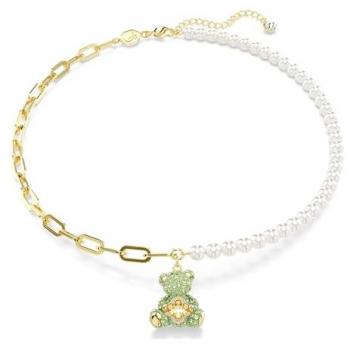 Collana Pendente Orso Teddy Placcato Oro con Cristalli Verdi Swarovski