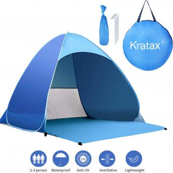 Kratax Pop Up Beach Tent for 1-3 Person,Rated UPF 50+ for UV Sun