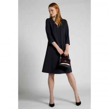 Abito midi con zip frontale, scollo a V e maniche 3/4, Donna, Blu, Taglia 50, Viscosa/Fibre sintetiche