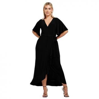 Curve‑Fit Black Ruffle Maxi Dress