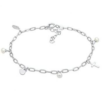 Bracciale Donna Regolabile in Argento con Croce e Perle d'Acqua Dolce