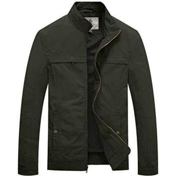 WenVen Cappotto con Zip Antivento Uomo Verde Militare