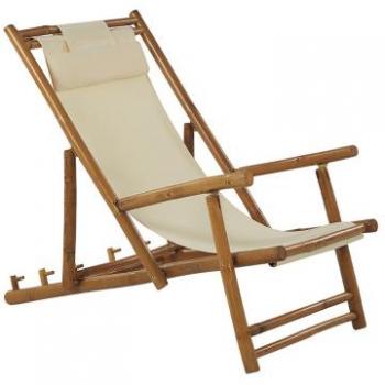 Lot de 2 chaises pliantes en bambou et tissu blanc cassé