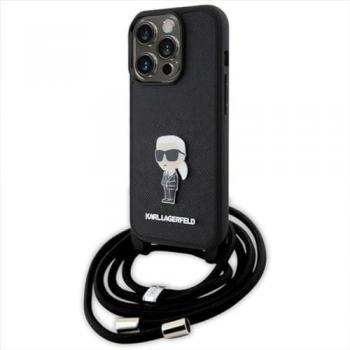 Karl Lagerfeld KLHCP15LSASKNPSK iPhone 15 Pro 6,1‑Zoll Hartschale Schwarz – Saffiano Monogram Tragetasche für Smartphone