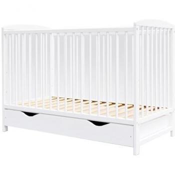 Lit Bébé Évolutif en Bois Blanc avec Tiroir