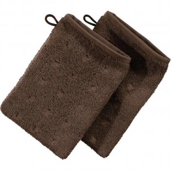 Möve 2‑Stück Quadretti Waschhandschuh – Braun – 15 × 20 cm Frottier