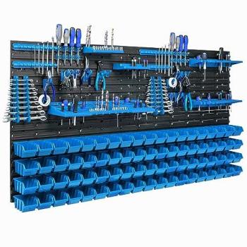 Étagère Polyvalente Botle 156x78 – 76 Boîtes Bleues avec Porte‑Outils Inclus