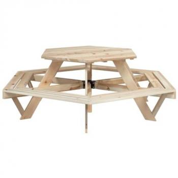 Bancs hexagonaux + Table de pique‑nique 6 enfants – bois de sapin