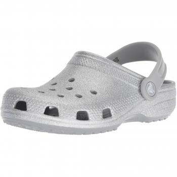 Crocs Unisex-Kinder Classic Glitter K Clogs in Silver, Größe XL/XXL (für Kinder ab 9 Jahren)