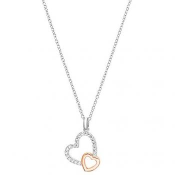 S.Oliver Halskette mit Herz-Anhänger aus 925 Sterling Silber und Zirkonia, Bicolor, 45 cm