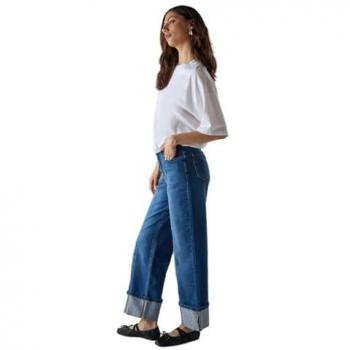 Warehouse Wide Leg Denim with Turn-Up Detail