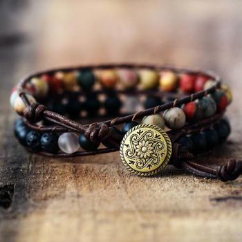 Bracelets enveloppés à deux brins – cuir & onyx