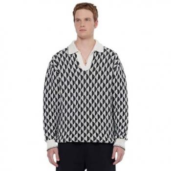 Herren Strickpullover Oversized 'Jacquard' mit V-Ausschnitt