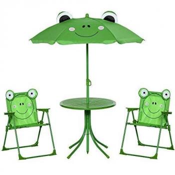 Outsunny Set di Mobili da Giardino con Tavolo e 2 Sedie Pieghevoli con Ombrellone Integrato, Metallico e Poliestere, Colore Ver