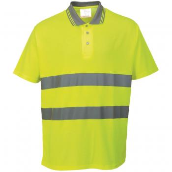 Portwest Reflective Safety Short Sleeve Polo Shirt with Cotton Comfort (Size Large, Yellow)