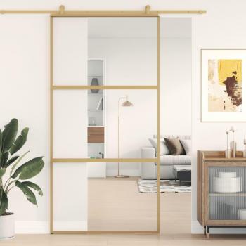 Porte coulissante doré 102,5x205cm verre ESG clair et aluminium