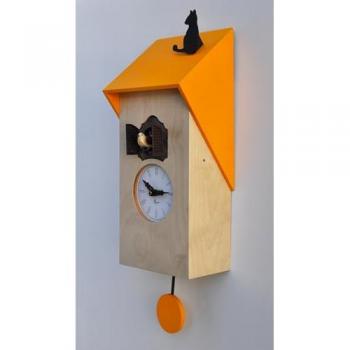 Orologio da Parete Cucù con Gatto Pirondini Italia 17x37x12 cm Naturale e Giallo