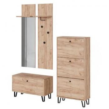 Vicco Miroir Siri, Chêne Doré, Ensemble avec Banc et Portemanteaux