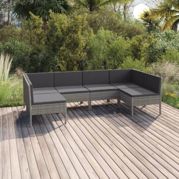 VidaXL Jardín 6P+Cozy Ratán Gris