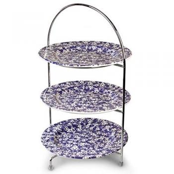 Utopia Chrome 43cm Multi-Tier Cake Stand, Includes 3 x Vintage Hope 25cm Plates