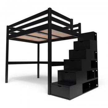 Lit Mezzanine à Escalier Cube Sylvia 140x200 Noir – ABC MEUBLES