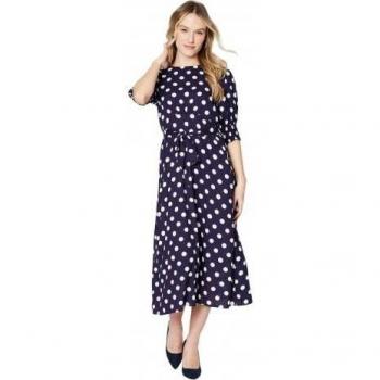 Abito midi con polsini a pois Blu Signora 10 UK