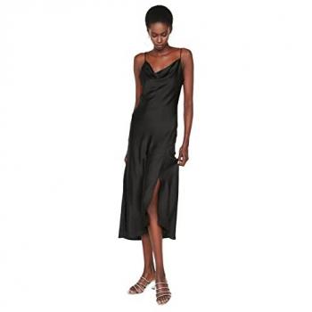 Trendyol Collection Gefüttertes Schwarzes Abendkleid aus Satingewebe für Damen