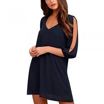 Cold Shoulder Mini Dress by SunnyMe – Navy Blue Women’s Casual Top