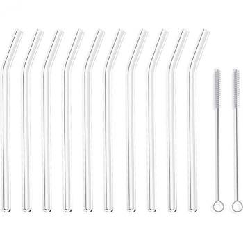Pack de 10 Pajillas Curvadas de Vidrio 20cm x 8mm