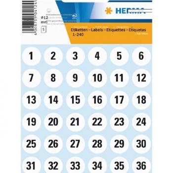 HERMA Etiketten mit Nummern 1-240 4124 Weiß A4 Ø12 mm 10 Packungen