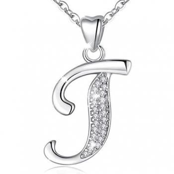 Collier en Argent 925 Lettre de l'alphabet Pendentif Initial avec Zircon Cubique, Chaîne 46cm Lettre I