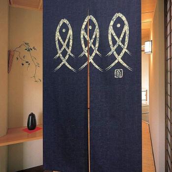 Cortina de Decoración Japonesa con Diseño de Peces, Azul, 33x59 Pulgadas