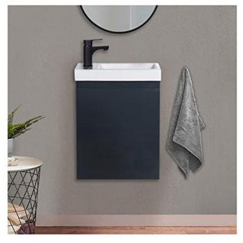 Meuble Lave-Mains Suspendu Gris Anthracite avec Robinet Noir