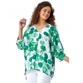 Green Spot Print Relaxed Woven Blouse for Women