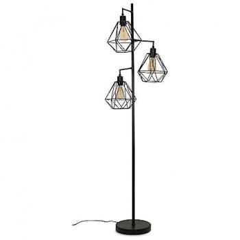 Modern Black 3-Arm Floor Lamp with Geometric Shades