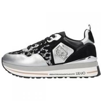 Liu Jo Maxi Wonder 01 Women’s Calf Leather Sneaker, Silver‑Black – Size EU39