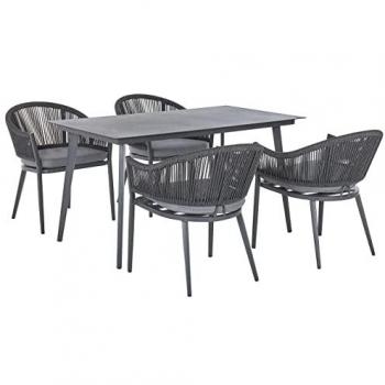Grey Metal Aluminium Outdoor Garden Dining Set 4 Seater with Cushions