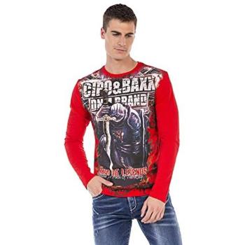 CIPO & BAXX Sweatshirt Herren XXL – Rot, Regular Fit, cool bedrucktes Rundhals-Shirt