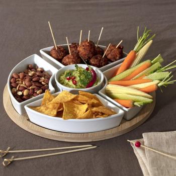 Set Apéritif Rond 6 Pièces en Bambou et Porcelaine