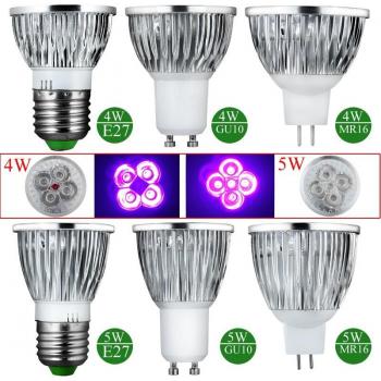 Spotlight LED UV 4W/5W E27 GU10 AC 85-265V MR16 12V