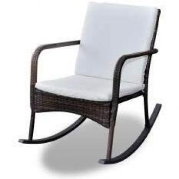 Hochwertiger Garten-Schaukelstuhl Braun mit Poly Rattan-Gewebe