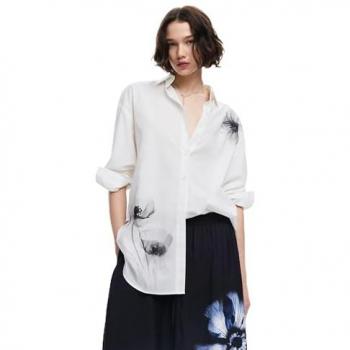 Camisa Desigual Amapolas Algodón Blanco L/XL