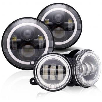 Uni Nero Headlamp LED 7 2 unità con Halo Angel Eye