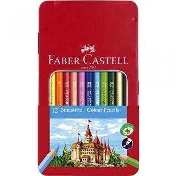 Faber-Castell 12 crayons de couleur hexagonaux avec boîte en métal